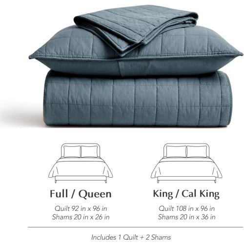 EVERGRACEHOME 100% Cotton Box Stitch Quilt Bedding Set King Size 3 Pieces, Garment-Washed Lightweight Soft Cozy Coverlet, Oversized Quilted Bedspread Sets with 2 Shams for All Season, Midnight Blue
