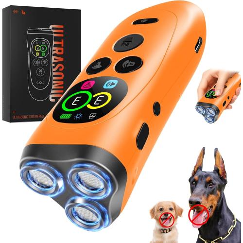 Dog Bark Deterrent Device,3X Ultrasonic Anti Barking with Color LCD Screen,7 Training Modes 35 FT Range Correct Bad Behavior Indoors Outdoors,Safe & Humane Rechargeable Bark Control for Dogs-Orange