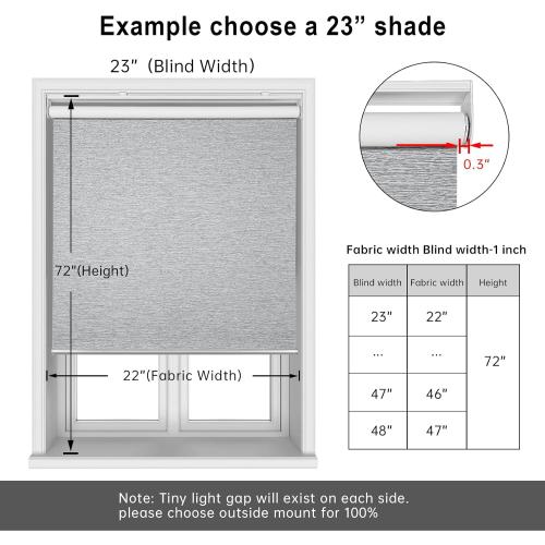 Homebox Cordless Blackout Roller Shades for Windows, 100% Room Darkening Blinds with Thermal Insulated Easy Install Spring System for Home, Living Room, Nursery (50 W x 72 H, Light Grey)