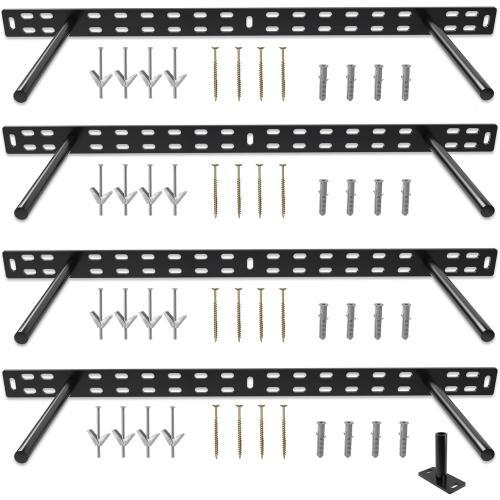 Hungsmart- 4 x 22 inch Heavy Duty Floating Shelf Bracket - Long Wall Shelves Support, Hidden Floating Shelf Hardware, Black Shelf Brackets, Perfect for Kitchen/Nursery/TV Wall Shelf Decor (8 inch rod)
