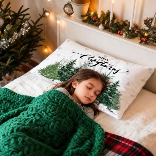 Lanpn Christmas Queen Pillowcase 20x30 Set of 2, White Forest Decorative Lumbar Pillow Cases 20 x 30 Long Rectangle Accent Queen Shams Throw Bed Pillow Covers Xmas Cushion Cover 2 Pack