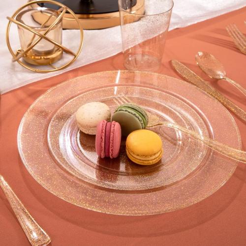 I00000 102PCS Gold Glitter Plastic Plates, Gold Glitter Disposable Plates Clear Plastic Party Plate Include 51 Dinner Plate 10.25 and 51 Dessert Plate 7.5 for Parties &Wedding