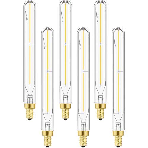 Leools E12 led Long Bulb,7.3 Inch Long Tubular Light Bulbs,T6 B11 Candelabra Bulb 40 watt for Chandeliers,Clear Glass,Daylight,4000K 400LM 4W Dimmable Tube Edison Bulb 6Pack