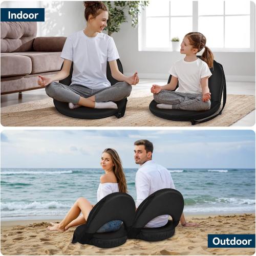 Floor Chair - Reclining Stadium Seats with Back Support, 6 Position Adjustable - Portable Beach Chair, Recreation Recliner for Outdoor Camping Picnic