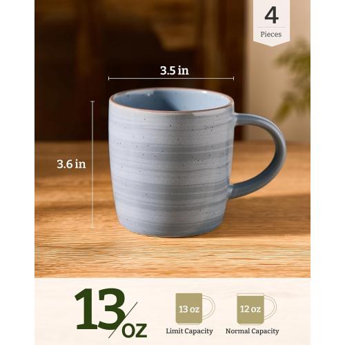 famiware Coffee Mugs Set of 4, Meteor 13 oz Ceramic Mug Cup Set with Handle for Coffee, Tea, Cappuccino, Latte, Milk, Blue Gray