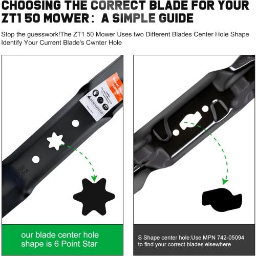 Grasscool ZT1 50 942-05052A Blades with 6 Star Shaped Hole for Cub Cadet Ultima ZT1 ZT2 Zero Turn Enduro XT1 XT2 LT50 50 inch Cut Deck Lawn Tractor Riding Replace 742-05052A 942-05052(High-Lift)