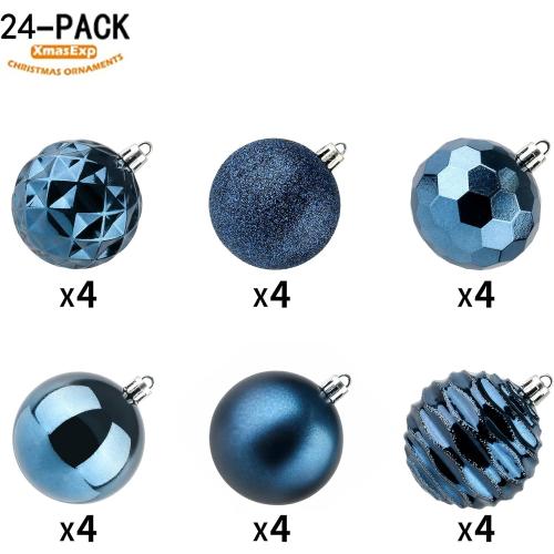 XmasExp 60mm/2.36 Christmas Ball Ornaments Shatterproof Christmas Ornaments Set Decorations for Xmas Tree Balls - 24ct (2.36'', Blue)