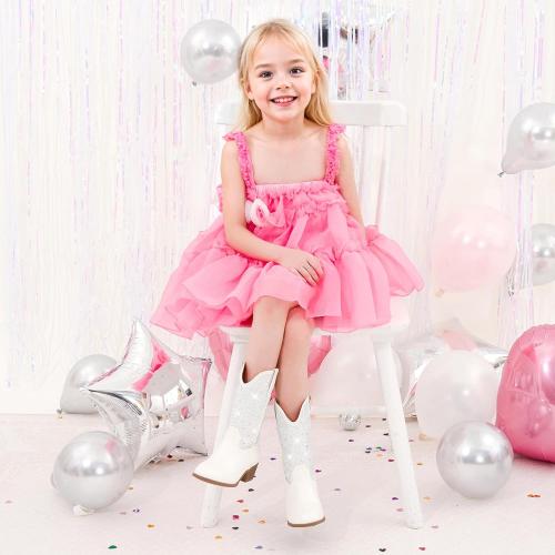 Motasha.....Size 12 ...Sparkly Girls Cowgirl Cowboy Boots Little Kids Dress Boot Pointed Toes Low Heel Mid Calf Zipper Party Birthday Toddler to Big Kid