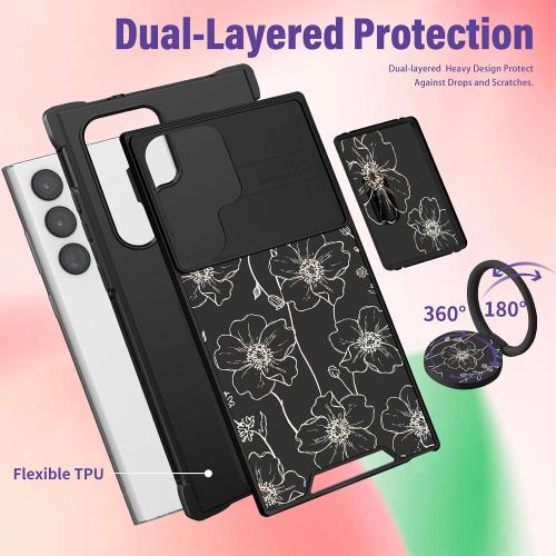 Funermei for Samsung Galaxy S25 Ultra Case with Ring Stand, Flower