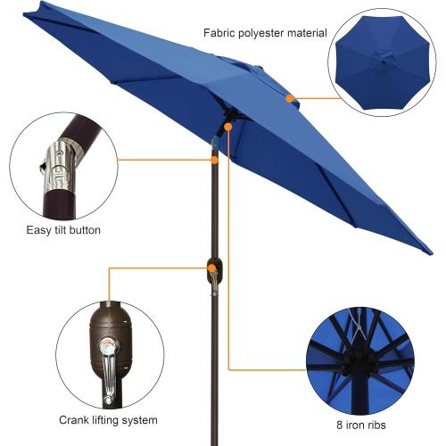 Blissun 9' Outdoor Patio Umbrella, Outdoor Table Umbrella, Yard Umbrella, Market Umbrella with 8 Sturdy Ribs, Push Button Tilt and Crank