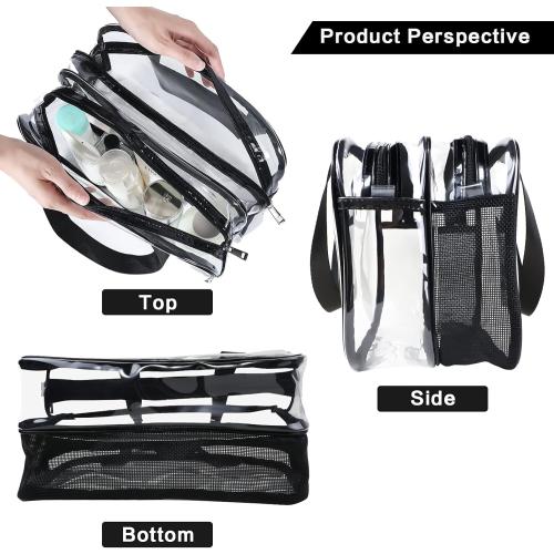 Clear Toiletry Bag for Women Men, Portable Large Travel Makeup Bag, Waterproof & Draining Transparent Cosmetic Bag, Carry On Airport Airline Compliant Bag
