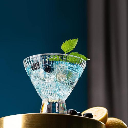 Stemless Martini Glasses, Set of 6 Vintage Cocktail Glasses, 8oz Crystal Margarita Glasses, Heavy Base Glassware for Martini, Cocktail, Margarita, Cosmopolitan, Pisco Sour, Brandy, Manhattan