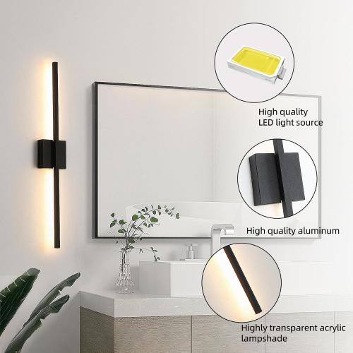Wall Sconces Set of Two, 28 Inch Dimmable LED Wall Sconce Modern Black Sconces Set of 2 for Bathroom, Living Room, Bedroom, Hardwired 3000K (2 Pack)