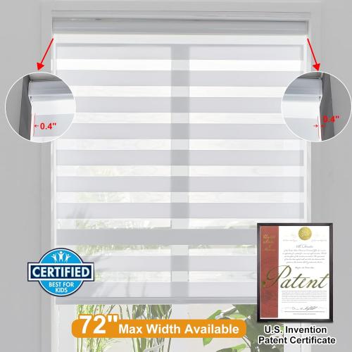Persilux Cordless Zebra Blinds for Windows Free-Stop Roller Windows Shades (35 W X 64 H, White) Dual Layer Light Control for Day and Night, Light Filtering Sheer Shades for Home, Bedroom