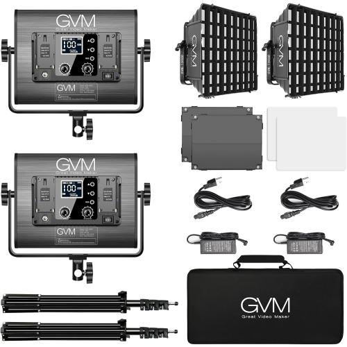 GVM 1000D RGB Led Video Light with 2 Softboxes, Photography Lighting Kit with Bluetooth Control, Full Color Video Lighting Kit with 18 Applicable Scenes, 2 Packs Led Light Panel for Video Shooting