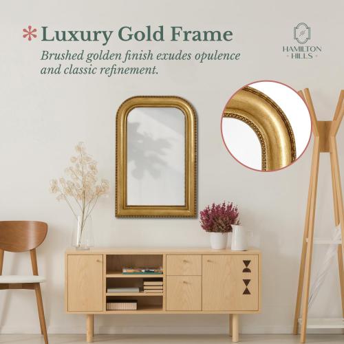 Hamilton Hills 20 x 30 Classic Gold Framed Rich Framed Top Round Corner Mirror - Thick Arched Top Rich Wall Mirror - Vanity for Bathroom Decor, Bedroom, Living Room - Hangs Horizontal or Vertical
