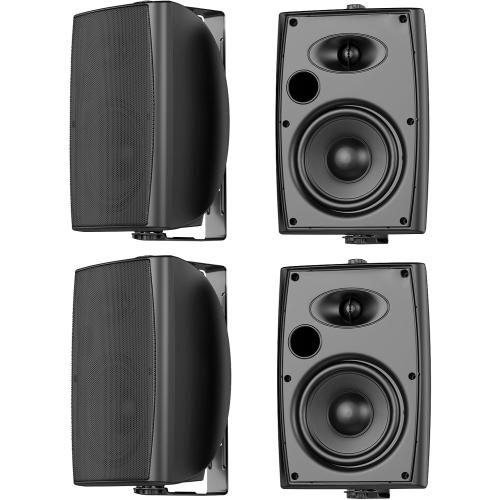 6.5 Inch Max 800W Outdoor Bluetooth Speakers Waterproof Wired with Multifunctional Amplifier Wall Mount Outdoor Speaker System for Patio Garden Poolside Home(4 Speakers,Black)