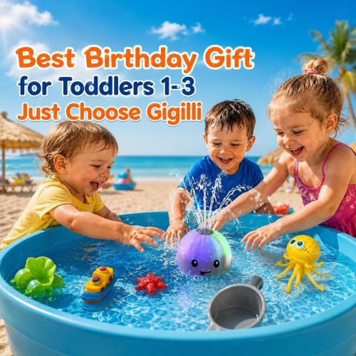 Gigilli Baby Bath Toys, Light Up Whale Bath Toy Sprinkler for Kids Boy Girl