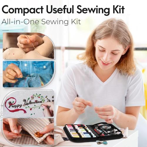 Coquimbo Sewing Kit Mothers Day Gifts for Mom Grandma Women Wife Teen Girls Beginner Traveler, Portable Sewing Supplies Accessories Contains Thread, Needles, Scissors, Dorm Room Essentials (Black)