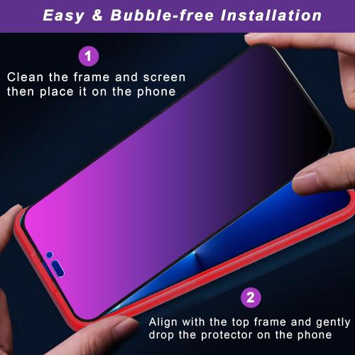 Compatible with iphone 15 Pro Max Privacy screen protector 2 Pack Gradient Colorful 28° Anti-Spy Full Coverage Tempered Glass with Installation Alignment Frame anti Blue light eye protection
