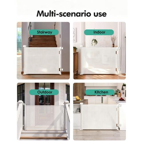 Retractable Baby Gates, Mesh Dog Gate for Doorways, 33.6 Tall, Expands to 55 Wide,Pet Safety Essential Fit for Baseboards, Wide Toddlers Gates for Hallways, Indoor & Outdoor,White