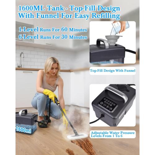 Steam Cleaner for Home - 1600ML Water Tank 15s Heat-Up Portable Steamer for Cleaning, 6 Level Adjustable, 2500W, 45PSI, 250°F Steam, Handheld Steam Cleaner for Car Detailing, Grease, Tile,Grout