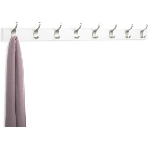 Amazon Basics Wall Mounted Modern Coat Rack with Versatile Storage Hooks, Rectangular, 8-Hook, White | Rectangular, Modern