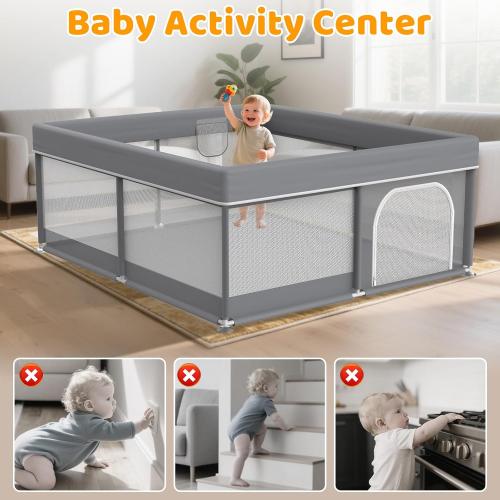50x50 Small Baby Playpen - Full Cover Anti-Collision Grey Playard for Babies and Toddlers Space-Saving Safety Play Yard Indoor Activity Center for Apartments Gray
