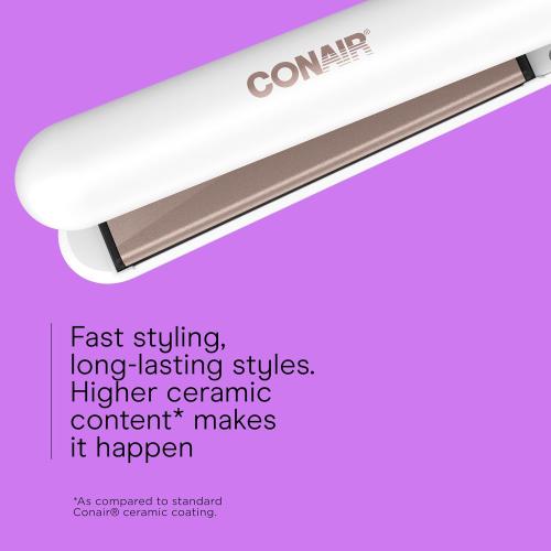 Conair Double Ceramic Flat Iron, 1-Inch Flat Iron Hair Straightener, Five Heat Settings, Extra Long Floating Plates, White