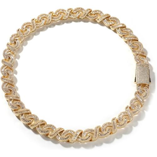 ICEDIAMOND 15MM Baguette CZ Diamond infinity Cuban Link Chain Necklace, Iced Out Fully Bling Zirconia Hip Hop Trend Cool Rapper Jewelry for Men Women