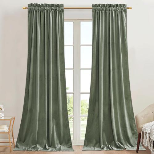 StangH Sage Green Velvet Curtains for Living Room Super Soft Thermal Insulated Privacy Protection Room Darkening Drapes for Bedroom/Nursery, W62 x L96, 2 Panels