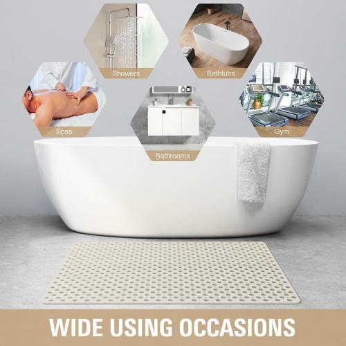OTHWAY Large Shower Mat, 47x 32 TPE Anti Slip Shower Mat, Heavy Bath Mats for Shower with Drain Holes Suction Cups, Shower Stall Mat for Bathroom, No Odor Shower Grip Mat for Elderly Kids(W-White)
