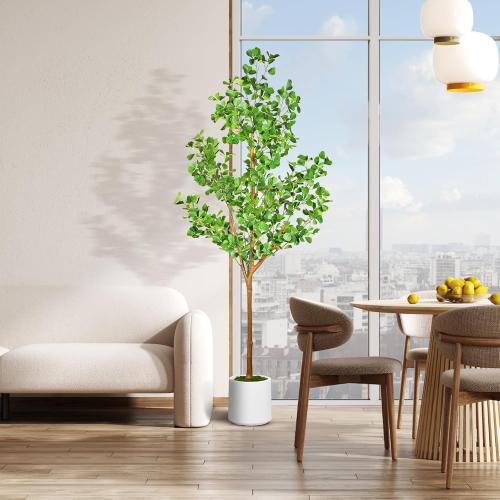 6 FT Artificial Heart Ficus Tree Indoor, Realistic Faux Plant with Dew Drops, Fake Tree with Pots for Home Office Decor
