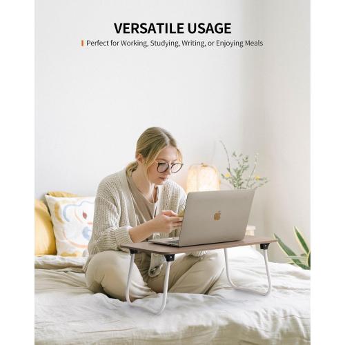 Foldable Laptop Desk, Portable Lap Desk Bed Table, Lightweight Breakfast Table Tray Desk, Laptop Stand, Mini Table for Working Writing Drawing Eating Picnic-Walnut