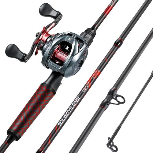 Sougayilang Fishing Rod Baitcasting Baitcaster Reel with 2-Piece Durable Carbon Fiber Casting Rod for Freshwater