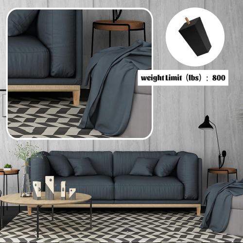 Sofa Legs Square Bed Feet 5 inch Wood Replacement Leg for Furniture Set of 8,Black (5”, 8set)
