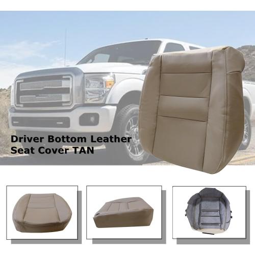 Driver Side Bottom Replacement Leather Seat Cover and Foam Cushion Tan Compatible with Ford F250 F350 Super Duty Lariat 2002 2003 2004 2005 2006 2007