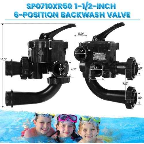BLACK SP0710XR50 Backwash Valve Coupling Compatible with Hayward Pro-Series Vari-Flo Vertical Grid DE Filters, 6-Position Reverse Multiport Valve Coupling with 1-1/2-inch NPT Ports