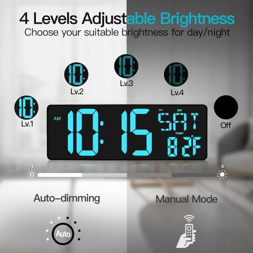 XREXS 17.2 Inch Large Digital Wall Clock with Remote Control