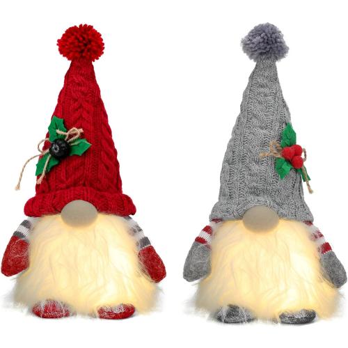 HORLIMER 2 Pcs 11.8 inches Lighted Christmas Gnomes Decorations, Light Up Swedish Santa Gnomes Plush for Christmas Xmas Decor