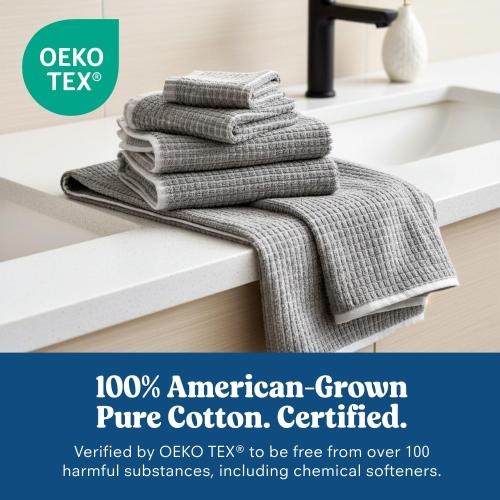 ONSEN Sculpted Terry Face Towels, 100% American Cotton, Quick Dry COLOR GRENN AND WHITE