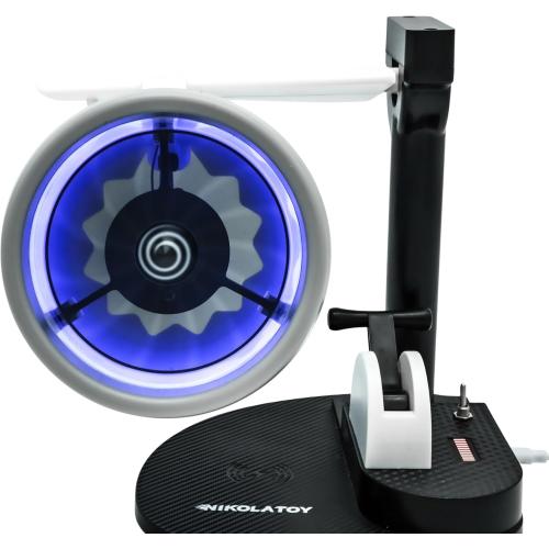 NIKOLATOY Jet Engine Fan Model Desk Gadget with Wireless Charger, Turbofan Engine Model Display with Rotating LED Blades, Creative Desktop Jet Fan Office Decor Engineering Gift for Men (Blue)