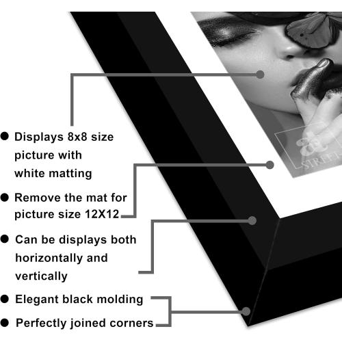 Art Street Synthetic Document Large Size Wall Photo Frame, Set Of 4 Big Frames For Wall Artwork, Certificates, Picture & Photographs Home Decor (12x12 Inch, Matted To: 8x8 Inch, Black)