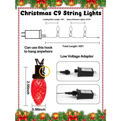 2-Pack Extentable C9 Christmas Lights Outdoor Indoor, 66 FT 100 LED Christmas String Lights Plug in with 8 Modes & Timer, Waterproof Fairy Twinkle Light for Xmas Tree Yard Decorations (Multi-Colored)