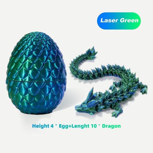 3D Printed Dragon Eggs with Dragon Inside, 3D Printed Fantasy Animals, Cool Flexible Articulated Animals Fidget Toy for Boys Girls Adult, Unique Desktop Decoration & Collectible (Green)