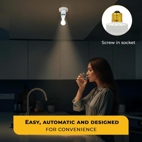 Touch & Glow 360 Motion Sensor Light Socket for Indoor & Outdoor - Energy Efficient Socket Adapter for Garage, Basement, Kitchen, Storage Room - Smart Motion Detector - Motion Activated Light Adapter