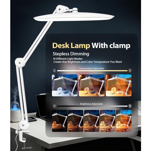 Led Desk Lamp with Clamp, Eye Caring Architect Desk Light for Home Office, Dual Screen Computer Monitor Gooseneck Adjustable Arm 20 LED Lamp, Stepless Dimming, for Nails &Salon, Reading, Workbench