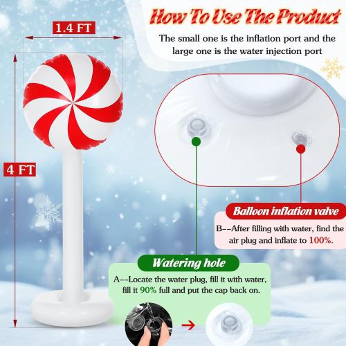 4 Pcs Christmas Inflatables Candy Outdoor Decorations 4 FT Christmas Candy Inflatable Column Blow up Decoration for Winter Xmas Lawn Yard Garden Home Decor(Red, White)