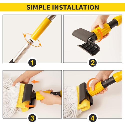Professional Commercial Mop Industrial Heavy Duty Mop with 54 Long Handle ,Wet Mop for Home,Workshop,Garage Floors Cleaning,with 53'' Stainless Steel Mop Handle,Yellow