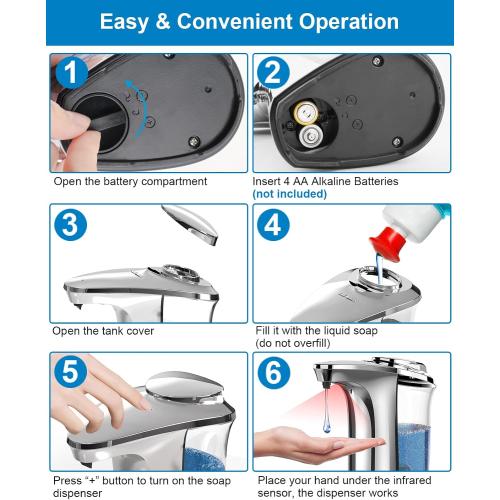 Automatic Soap Dispenser, Touchless Dish Soap Dispenser 17oz/500ml with Infrared Sensor, 5 Adjustable Soap Levels, Liquid Dispenser for Bathroom Kitchen (Silver)